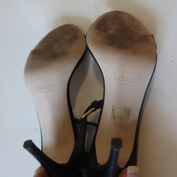 J. Crew Black Leather Heel Sandals With Ankle Strap Sz 6 * - Picture 6 of 7